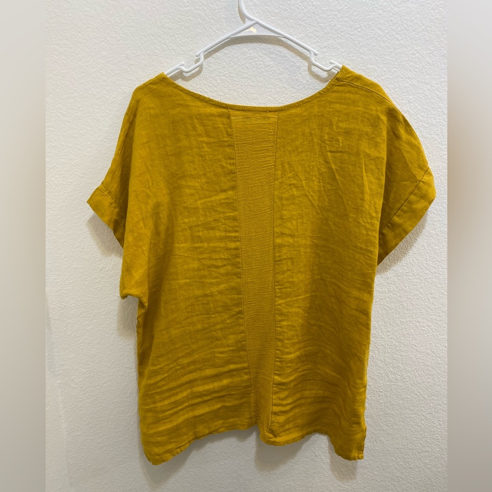 BELLAMBIA Gold Yellow Linen Cropped Boxy Top Shirt Blouse Women Size Large NWOT